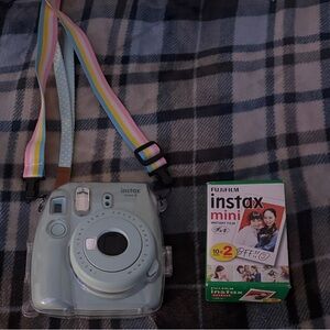 Fujifilm Instax Mini Camera - Light Blue with Rainbow Strap